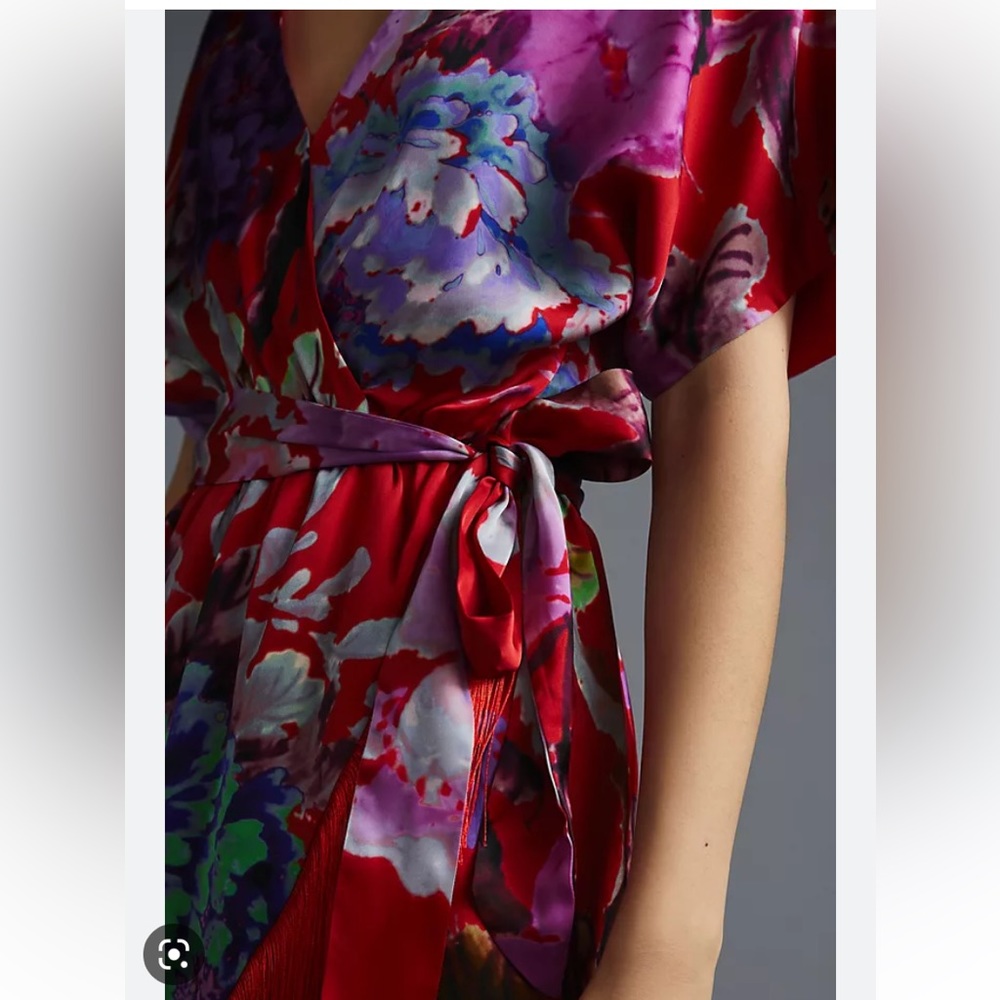 Anthropologie x DELFI Collective Fringed Dress Floral Print Red - Picture 3 of 6